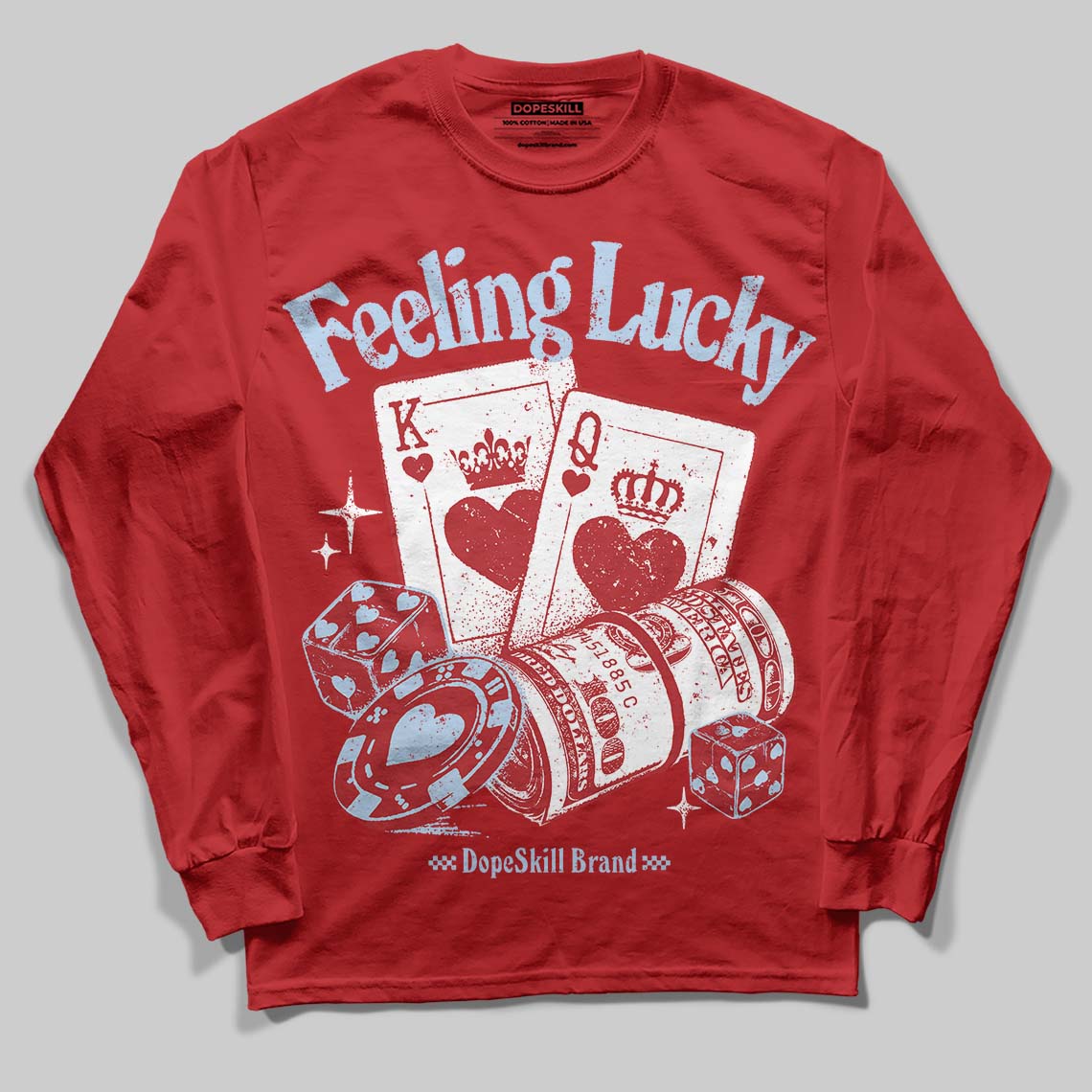 Jordan 11 Retro Cherry DopeSkill Long Sleeve T-Shirt Feeling Lucky Graphic Streetwear - Red