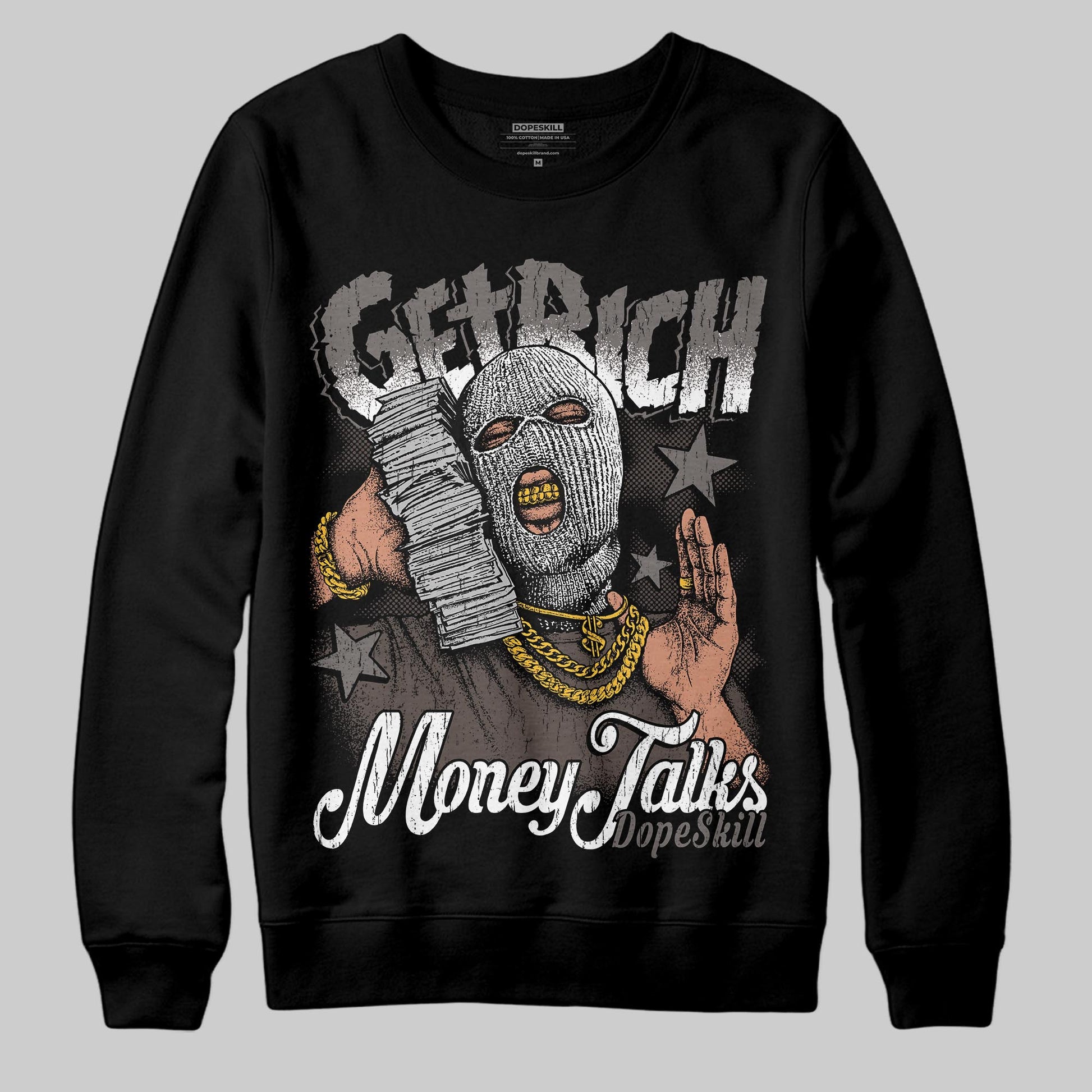 Jordan 4 Retro Cave Stone DopeSkill Sweatshirt Get Rich Graphic Streetwear - Black