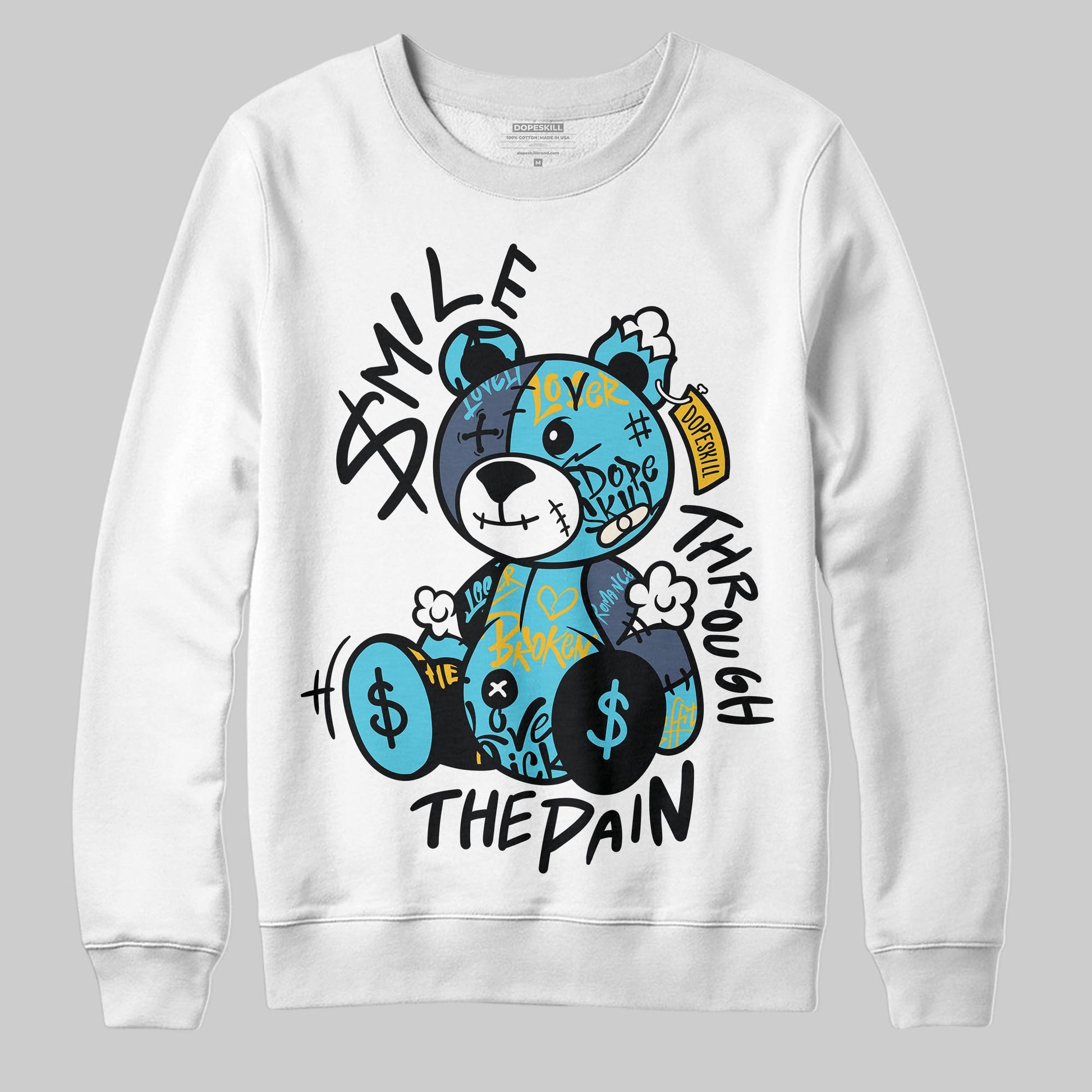 Jordan 11 Retro Gamma Blue (2025) DopeSkill Sweatshirt Smile Through The Pain Graphic Streetwear - White