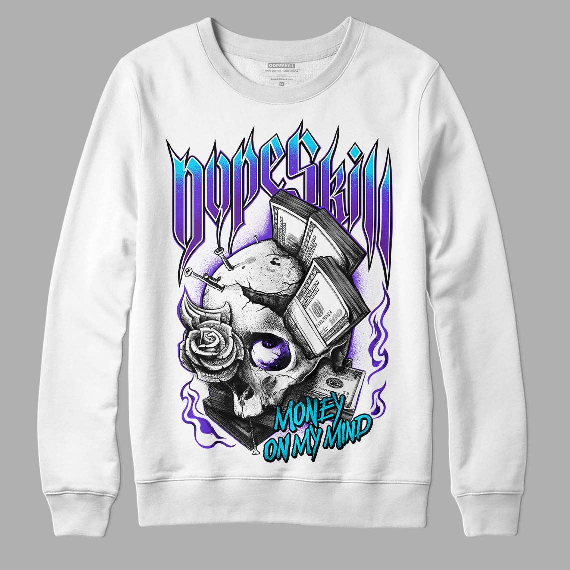 Jordan 6 "Aqua" DopeSkill Sweatshirt Money On My Mind Graphic Streetwear - White 