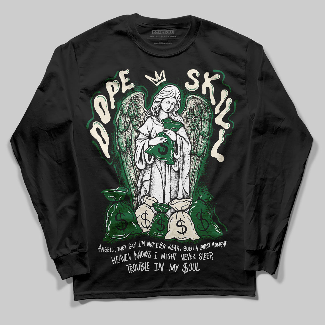 Jordan 13 GS “Pine Green” DopeSkill Long Sleeve T-Shirt Angels Graphic Streetwear - Black