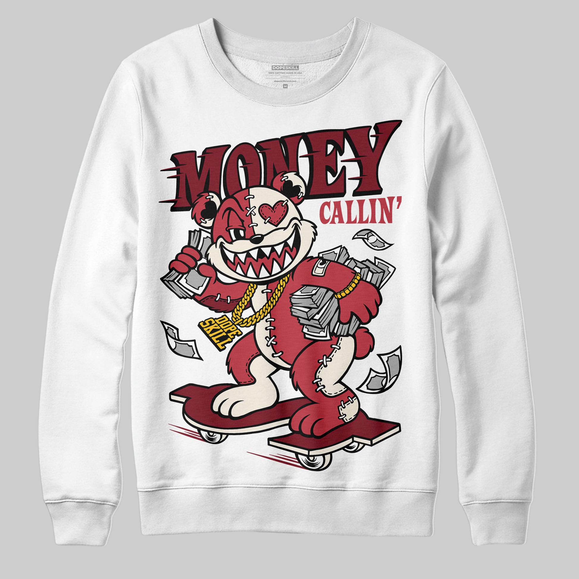 Jordan 4 “Sierra Red" DopeSkill Sweatshirt Money Callin' Graphic Streetwear - White