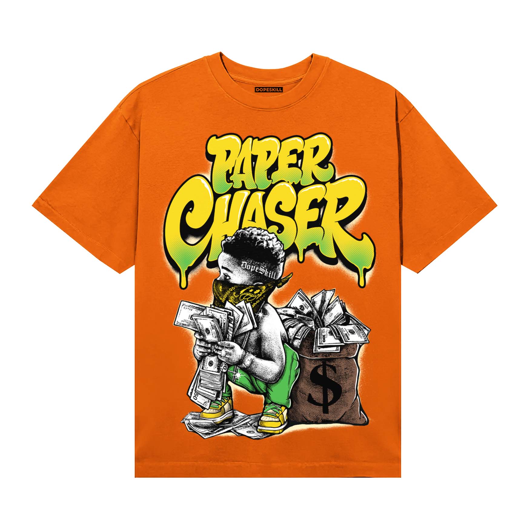 Orange, Black and White Sneakers DopeSkill T-Shirt Paper Chaser Boy Graphic Streetwear - Orange 