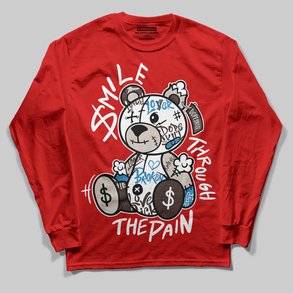 Adidas Samba OG Cloud White Better Scarlet Supplier Colour DopeSkill Long Sleeve T-Shirt Smile Through The Pain Graphic Streetwear - Red