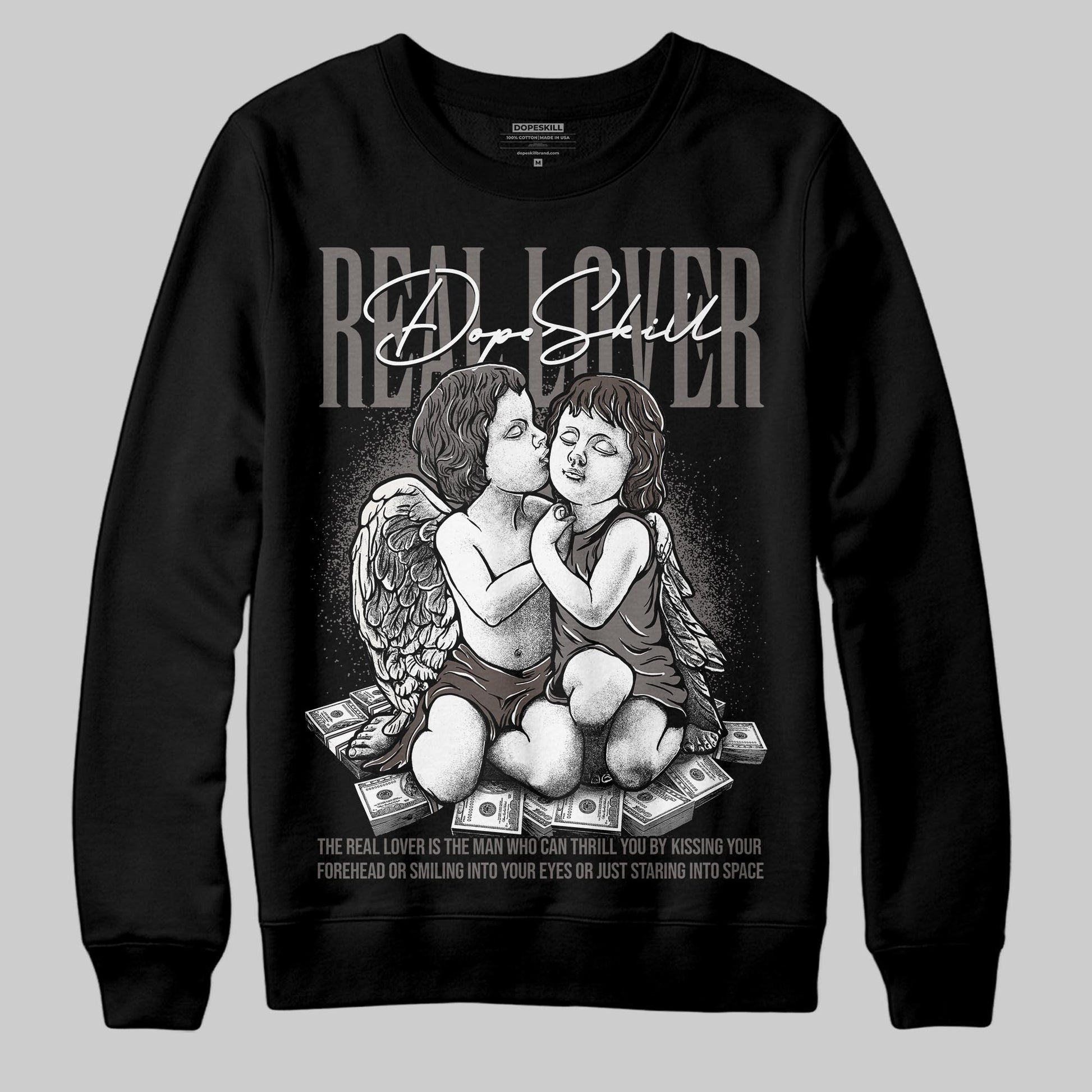 Jordan 4 Retro Cave Stone DopeSkill Sweatshirt Real Lover Graphic Streetwear - Black