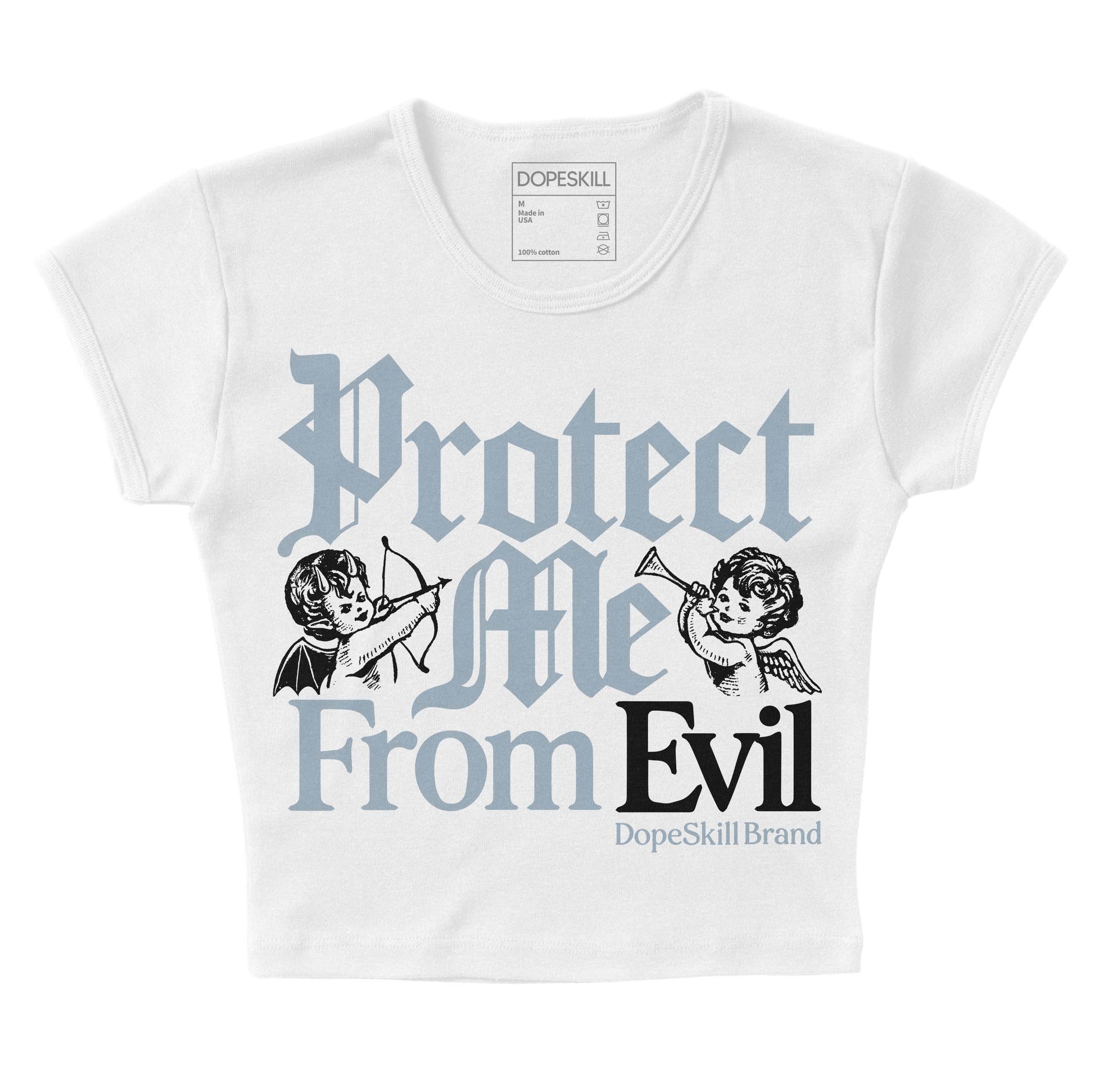 Jordan 13 “Blue Grey” DopeSkill Women's Crop Top Protect Me From Evil Graphic Streetwear - White 