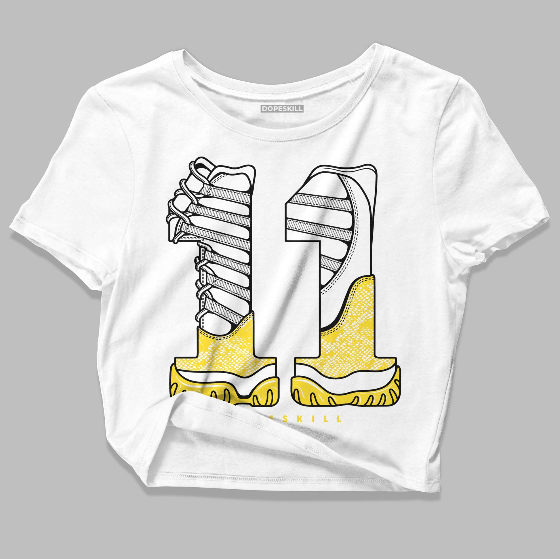 Jordan 11 Low 'Yellow Snakeskin' DopeSkill Women's Crop Top No.11 Graphic Streetwear - White 