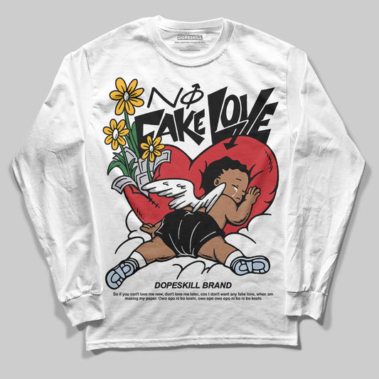 Jordan 5 Retro OG Black Metallic Reimagined DopeSkill Long Sleeve T-Shirt No Fake Love Graphic Streetwear - White