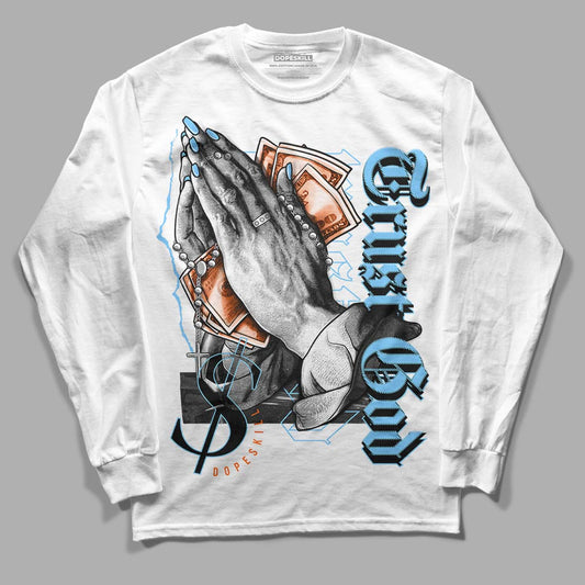 Dunk Low Futura University Blue DopeSkill Long Sleeve T-Shirt Trust God Graphic Streetwear - White