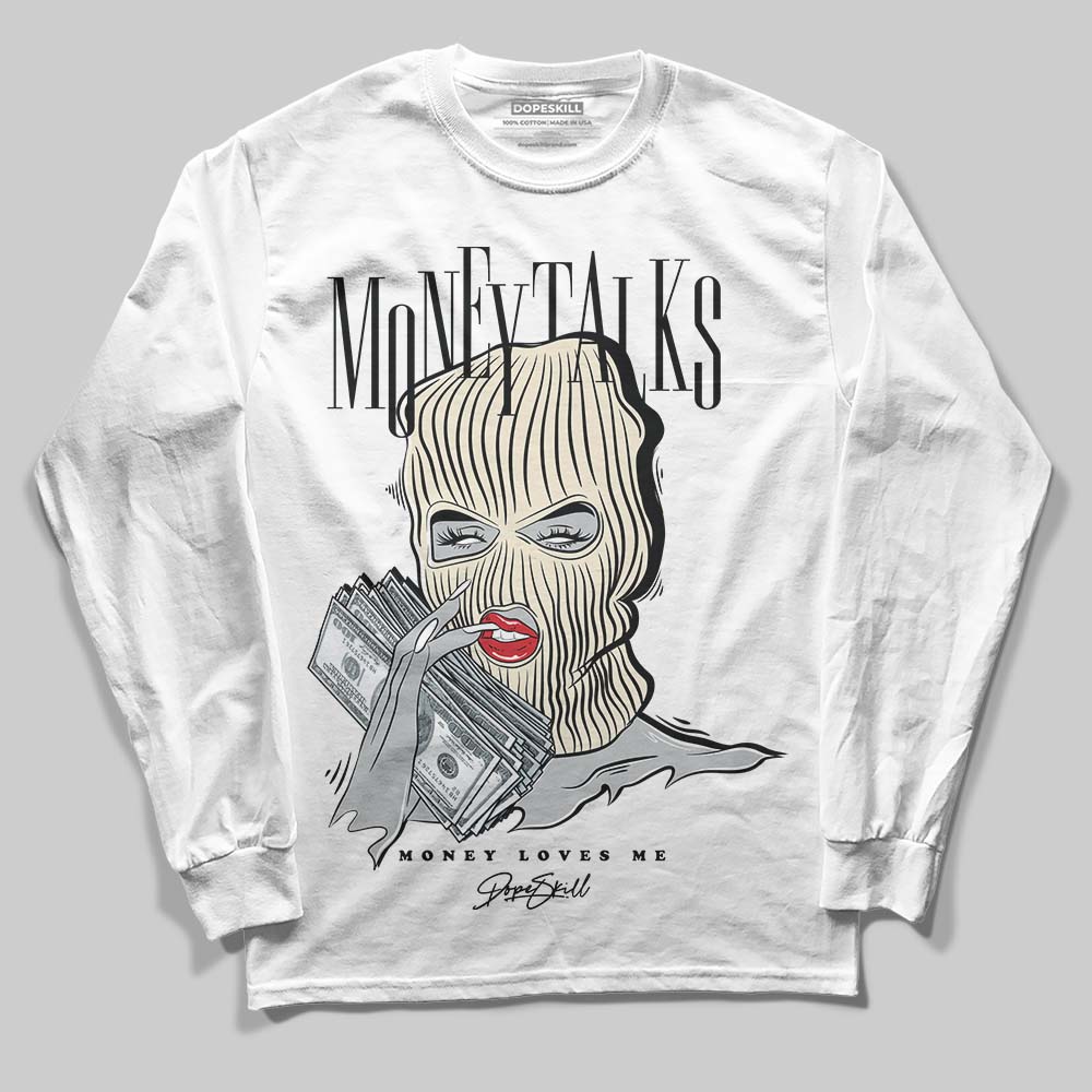 Jordan 5 Retro Reverse Metallic DopeSkill Long Sleeve T-Shirt Money Talks Graphic Streetwear - White