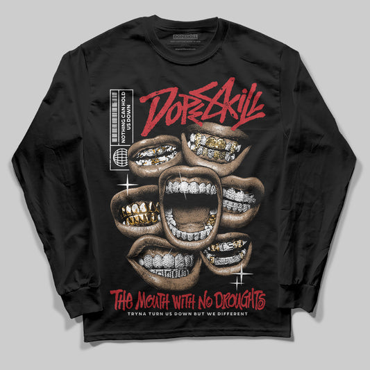 Jordan 11 Retro Low Bred (2025) DopeSkill Long Sleeve T-Shirt The Mouth With No Droughts Graphic Streetwear - black