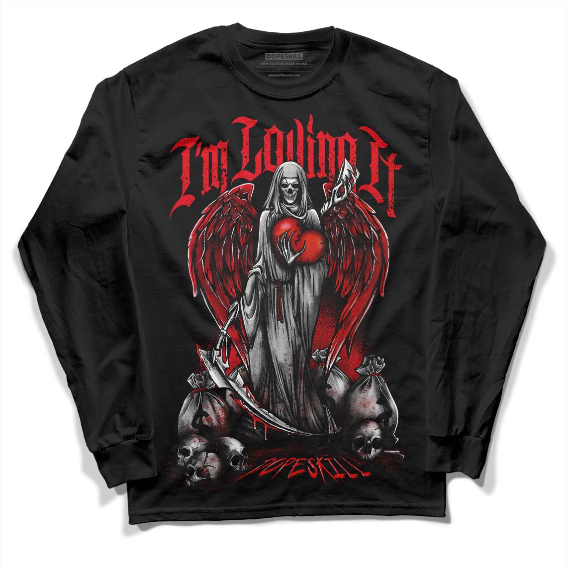 Jordan 4 Red Thunder DopeSkill Long Sleeve T-Shirt New I'm Loving It Graphic Streetwear - Black