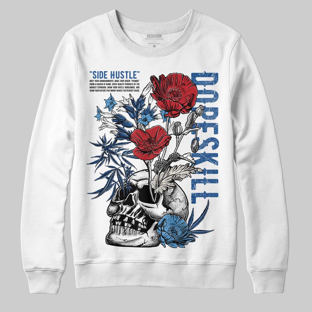 Jordan 1 Low OG “Storm Blue” DopeSkill Sweatshirt Side Hustle Graphic Streetwear - White