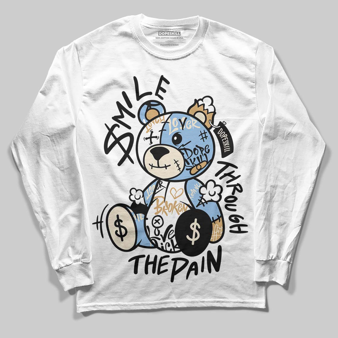Nike Air Diamond Turf Must Be the Money DopeSkill Long Sleeve T-Shirt Smile Through The Pain Graphic Streetwear - White