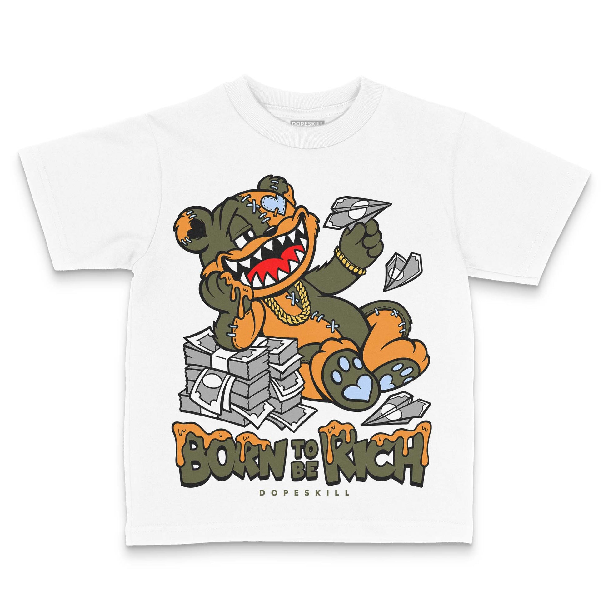 Jordan 5 "Olive" DopeSkill Toddler Kids T-shirt Born To Be Rich Graphic Streetwear - White