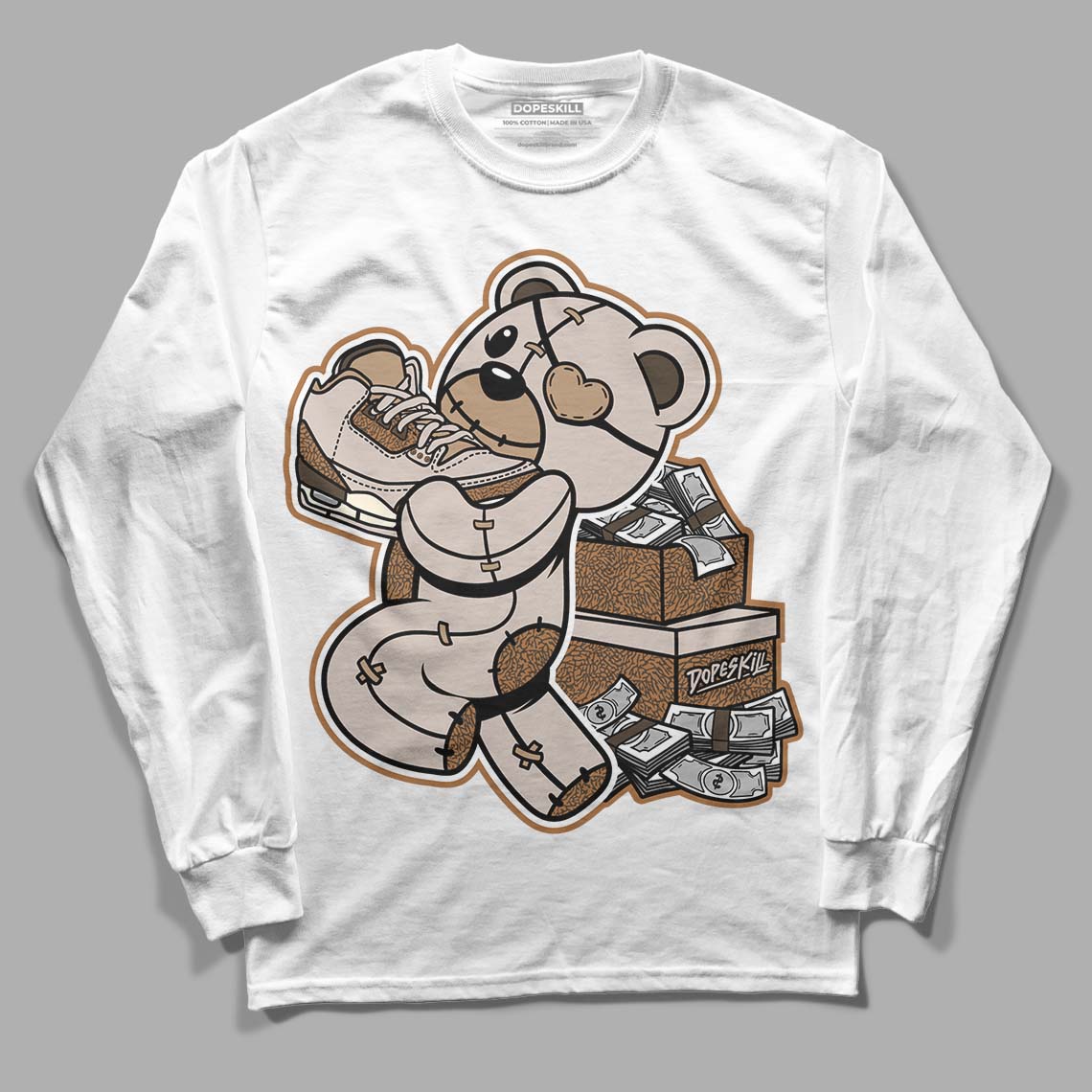 Jordan 3 Retro Palomino DopeSkill Long Sleeve T-Shirt Bear Steals Sneaker Graphic Streetwear - White