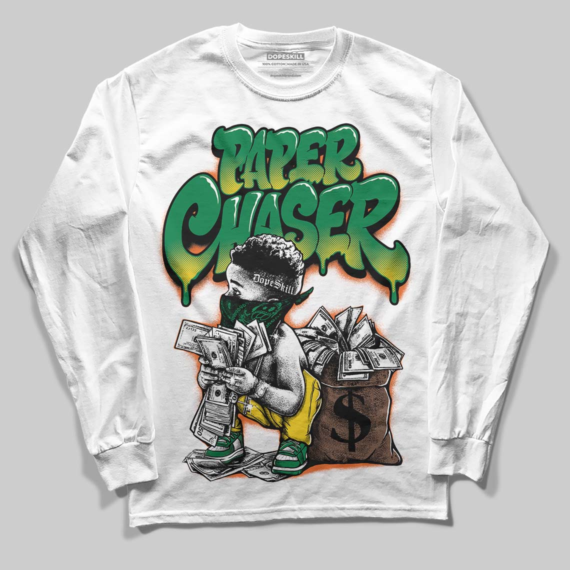 Green Sneakers DopeSkill Long Sleeve T-Shirt Paper Chaser Boy Graphic Streetwear - White 