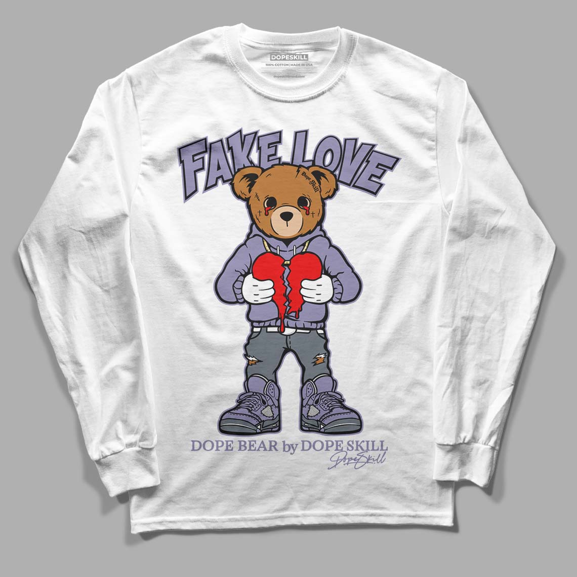 Jordan 5 Retro Low Indigo Haze DopeSkill Long Sleeve T-Shirt Fake Love Graphic Streetwear - White