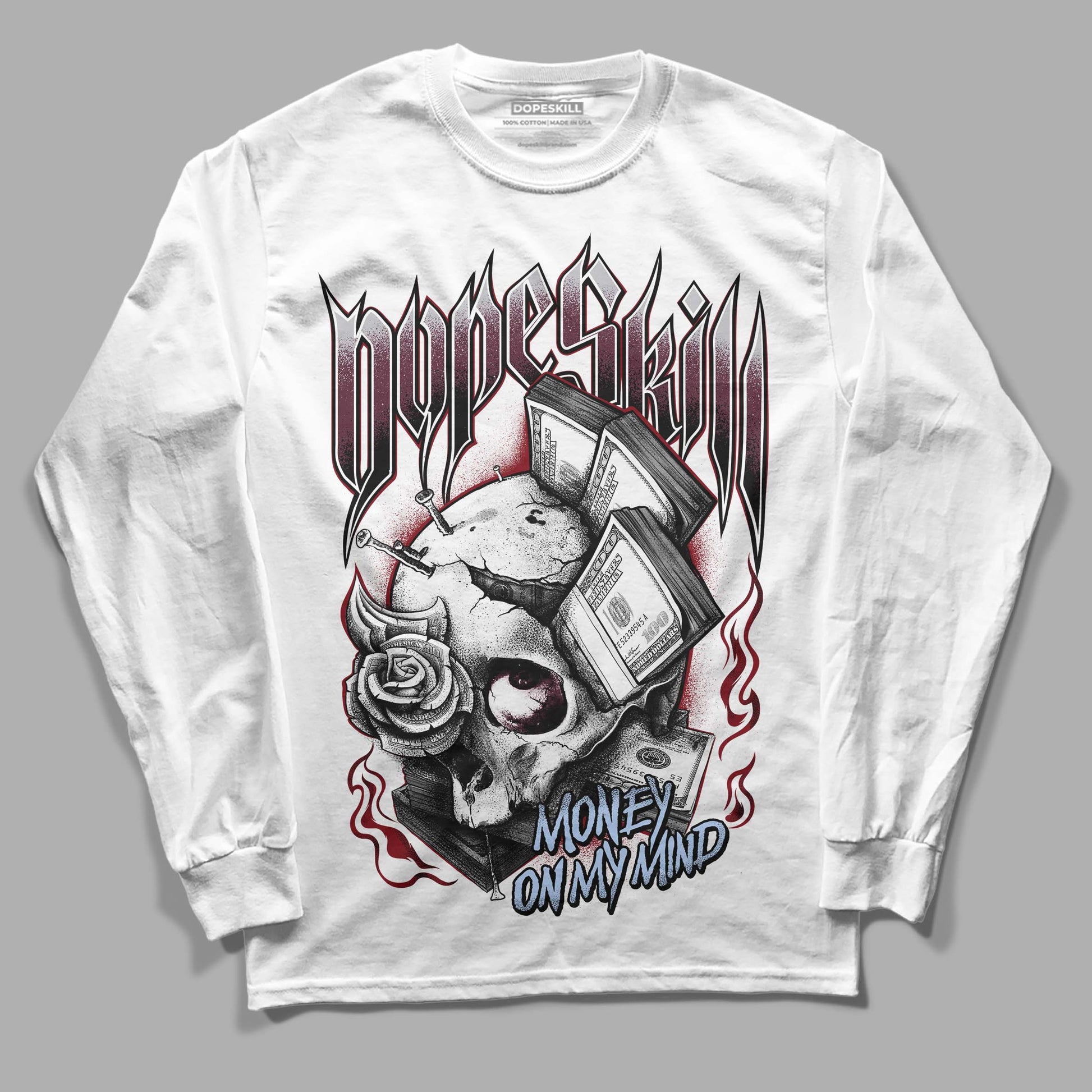 Jordan 5 Retro Burgundy (2023) DopeSkill Long Sleeve T-Shirt Money On My Mind Graphic Streetwear - White 