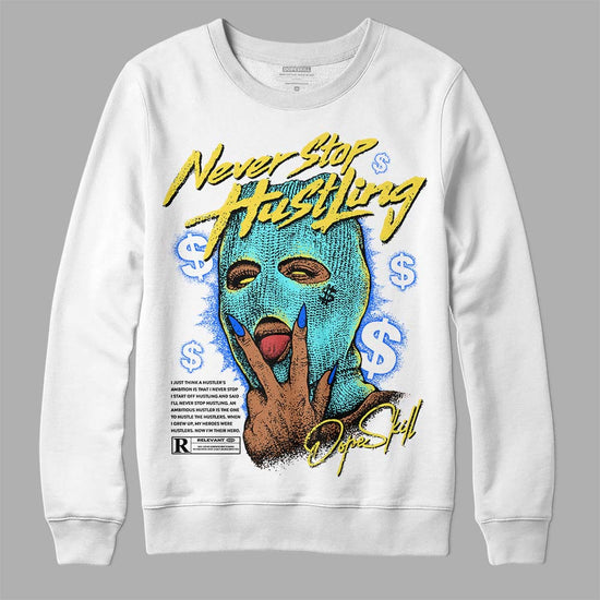 Jordan 5 Aqua DopeSkill Sweatshirt Never Stop Hustling Graphic Streetwear - White 