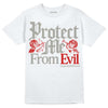 Jordan 3 Retro Fire Red DopeSkill T-Shirt Protect Me From Evil Graphic Streetwear - White