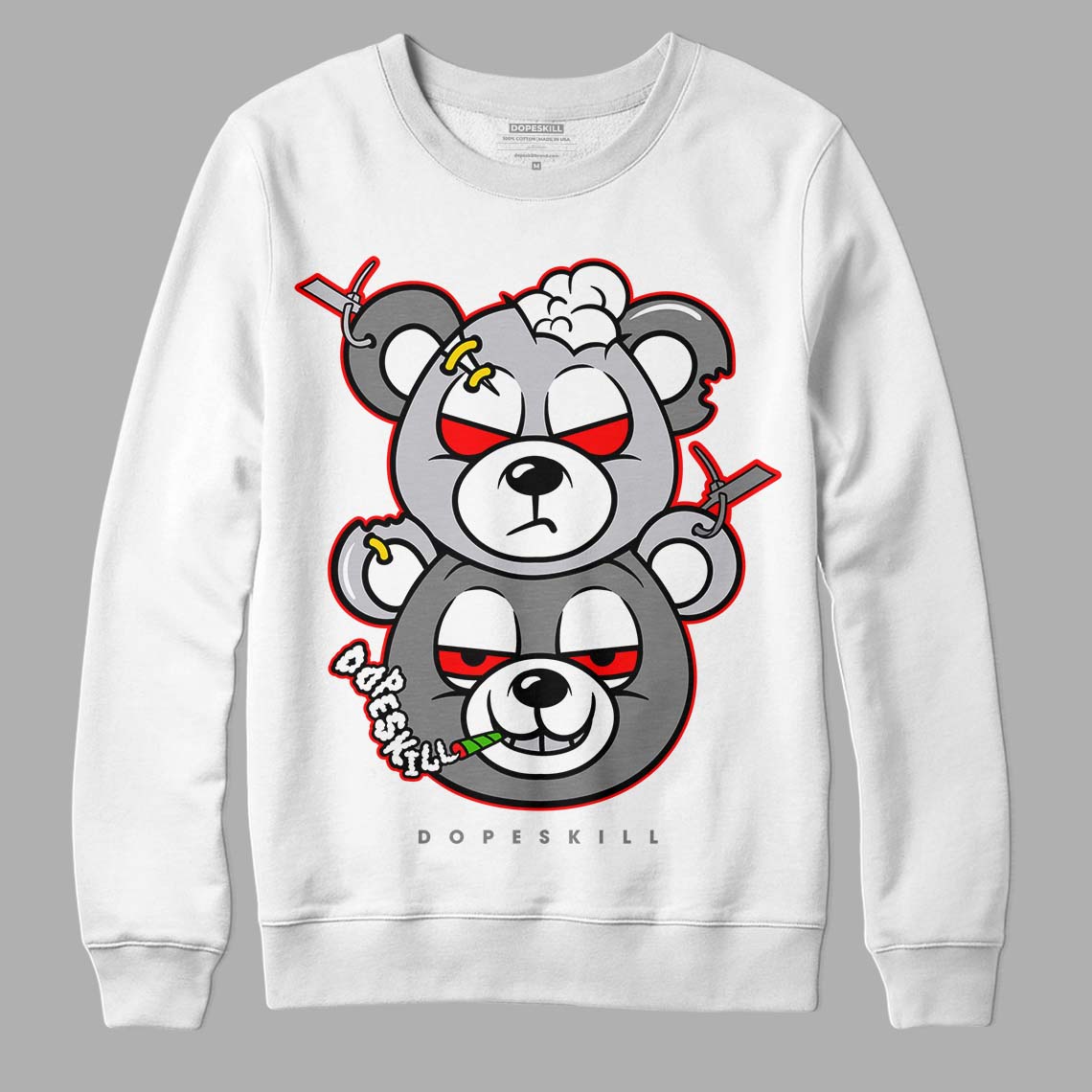 Grey Sneakers DopeSkill Sweatshirt New Double Bear Graphic Streetwear - White 