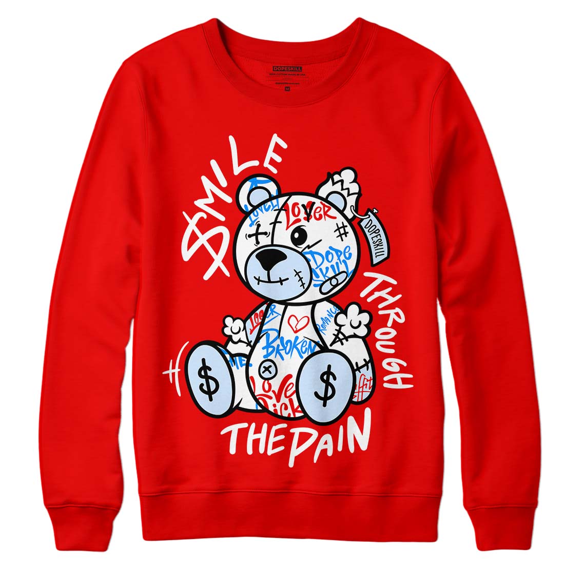 Jordan 11 Retro Cherry DopeSkill Varsity Red Sweatshirt Smile Through The Pain Graphic Streetwear