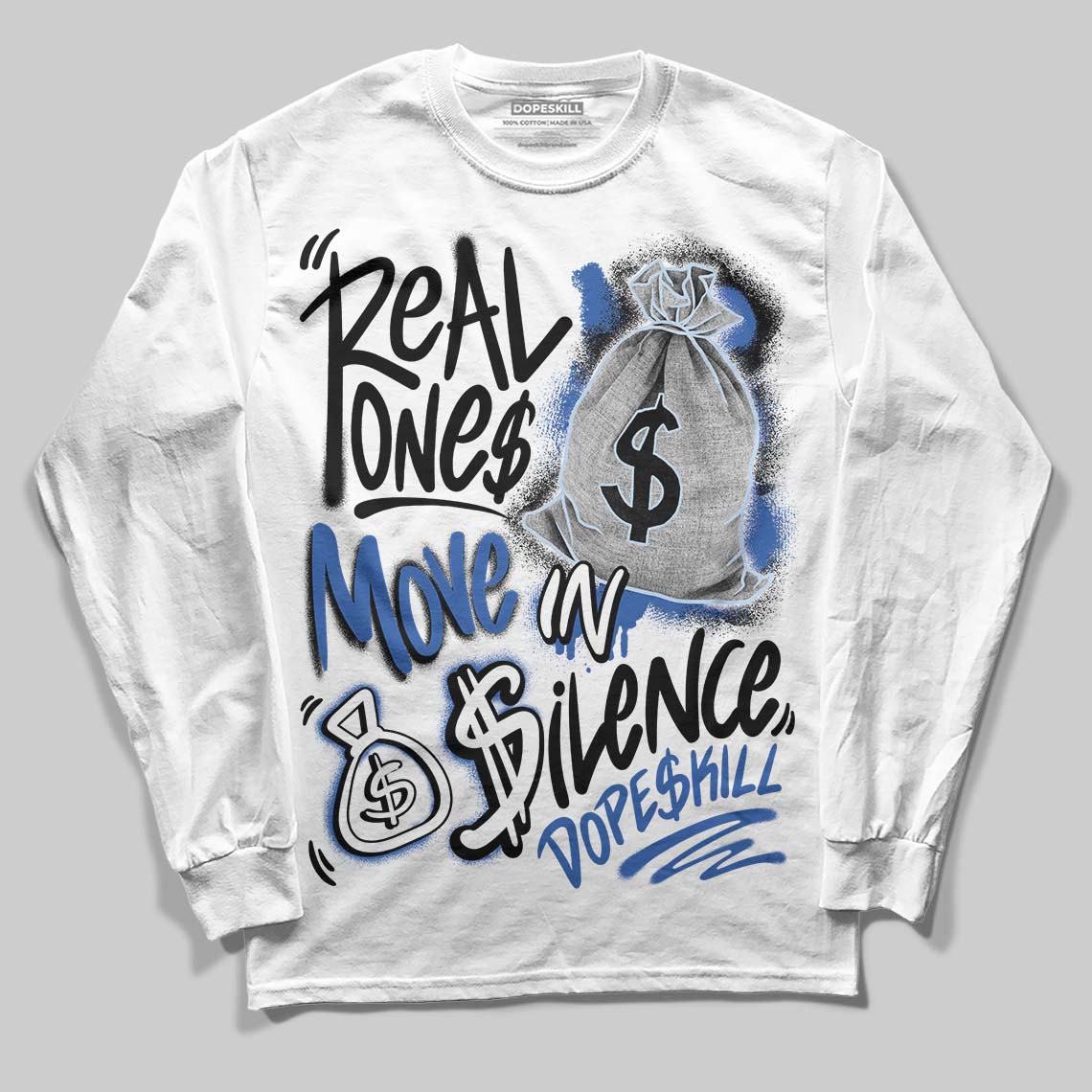Awake NY x Jordan 5 Retro 'Black Racer Blue' DopeSkill Long Sleeve T-Shirt Real Ones Move In Silence Graphic Streetwear - White