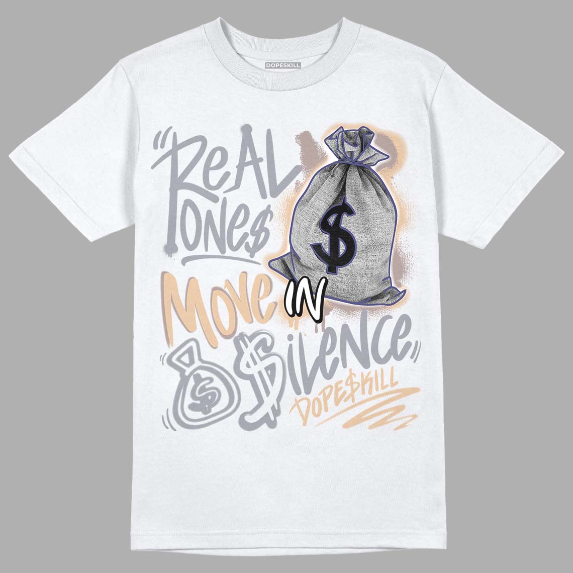 Jordan 4 Retro Frozen Moments DopeSkill T-Shirt Real Ones Move In Silence Graphic Streetwear - White 