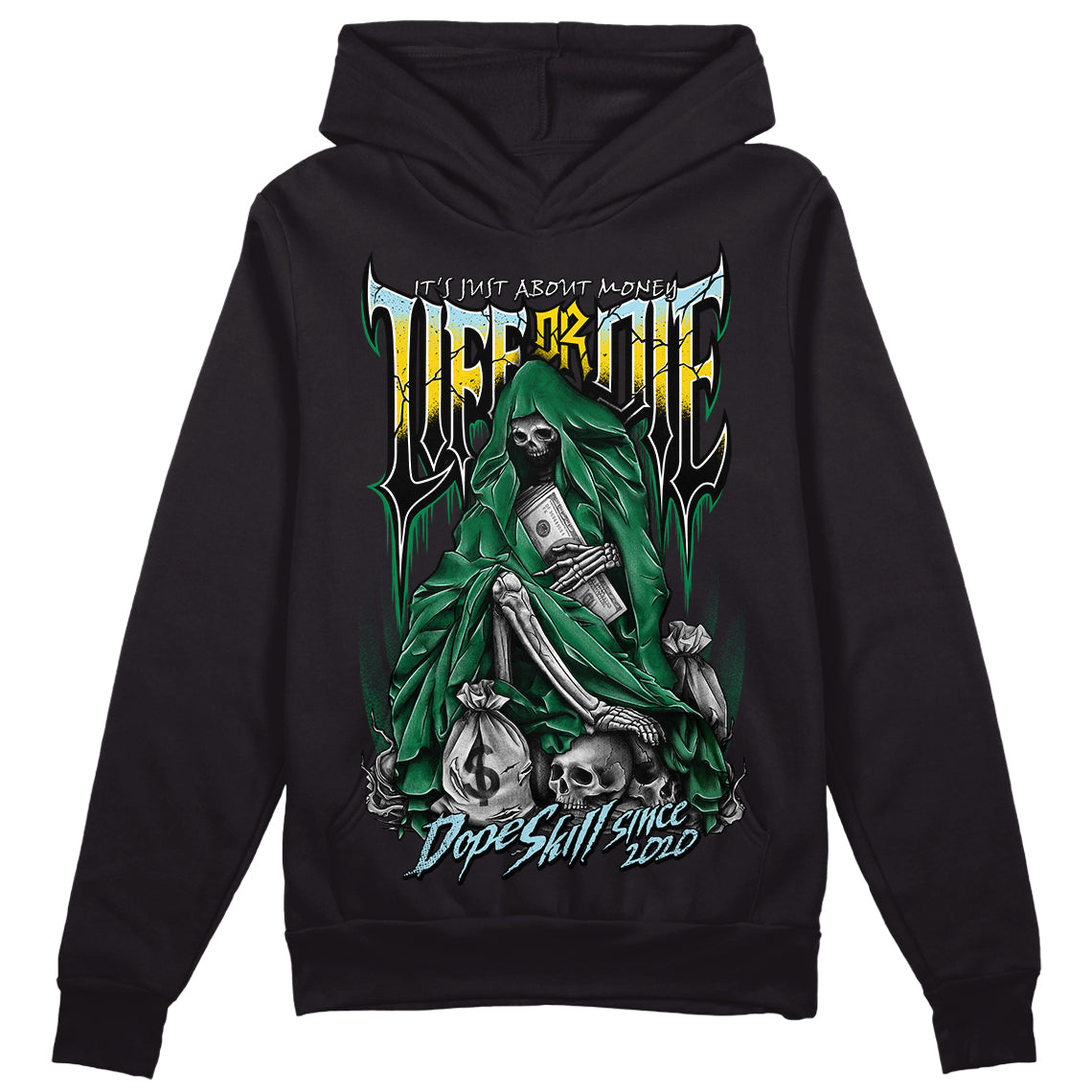 Jordan 5 “Lucky Green” DopeSkill Hoodie Sweatshirt Life or Die Graphic Streetwear - Black