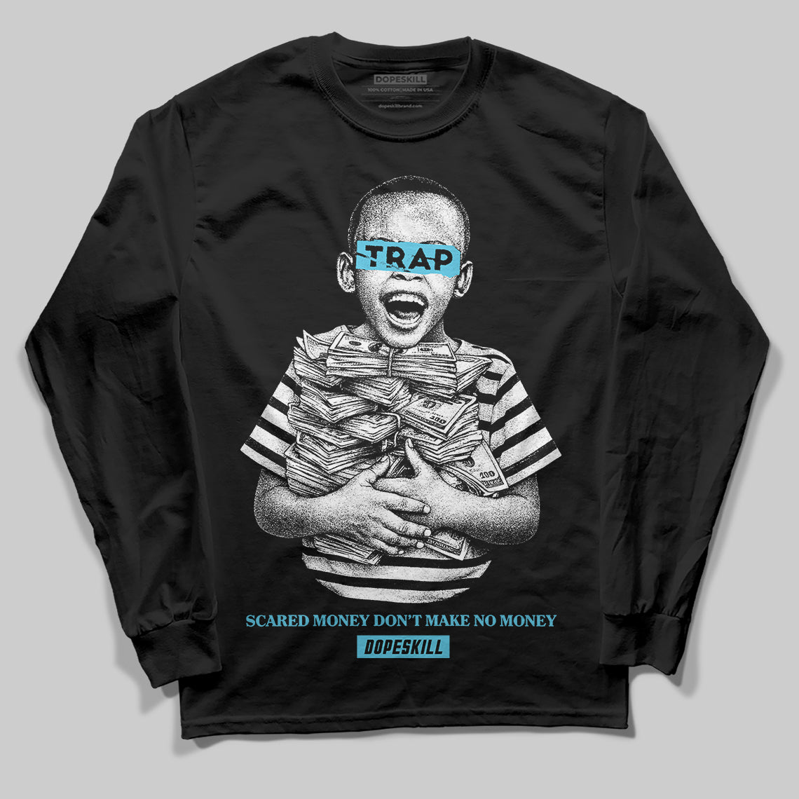 Jordan 11 Retro Gamma Blue (2025) DopeSkill Long Sleeve T-Shirt Scared Money Don't Make No Money Graphic Streetwear - Black