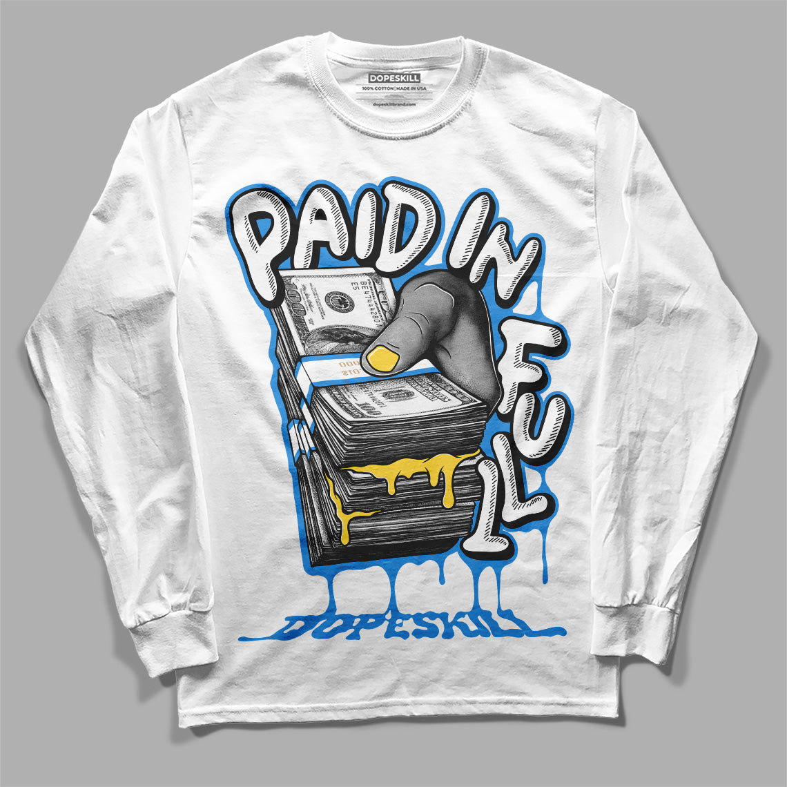 Dunk Low Pro SB Homer DopeSkill Long Sleeve T-Shirt Paid In Full Graphic Streetwear - White 