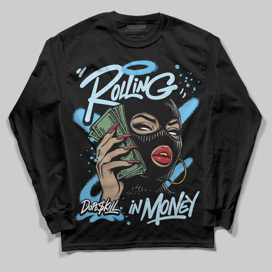 Jordan 11 Retro Legend Blue DopeSkill Long Sleeve T-Shirt Rolling in Money Graphic Streetwear - Black