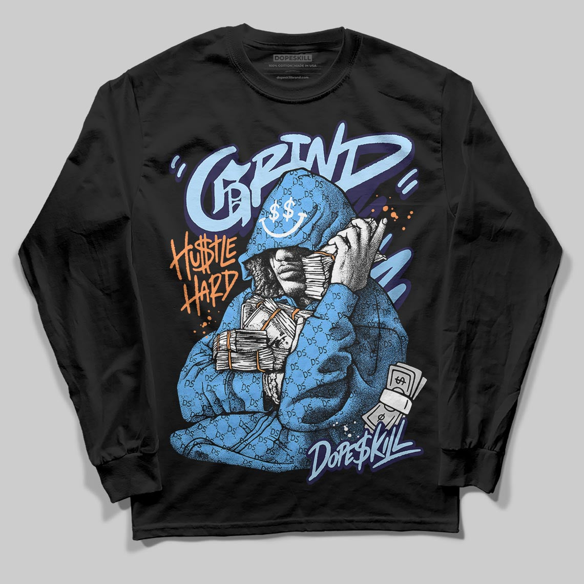 University Blue Sneakers DopeSkill Long Sleeve T-Shirt Grind Pray Graphic Streetwear - Black