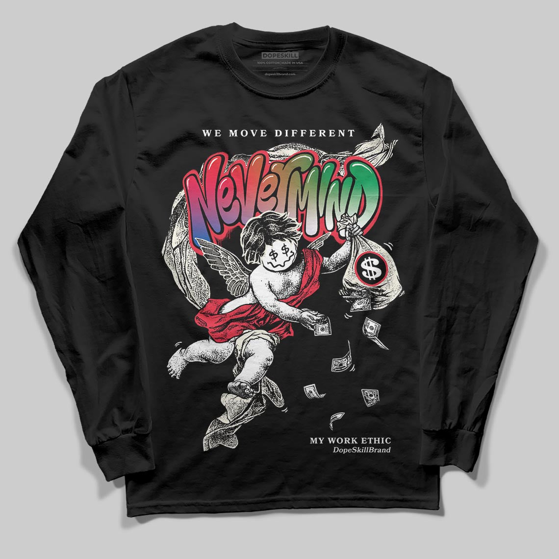 Jordan 11 Retro 285 Atlanta DopeSkill Long Sleeve T-Shirt Nevermind Graphic Streetwear - Black