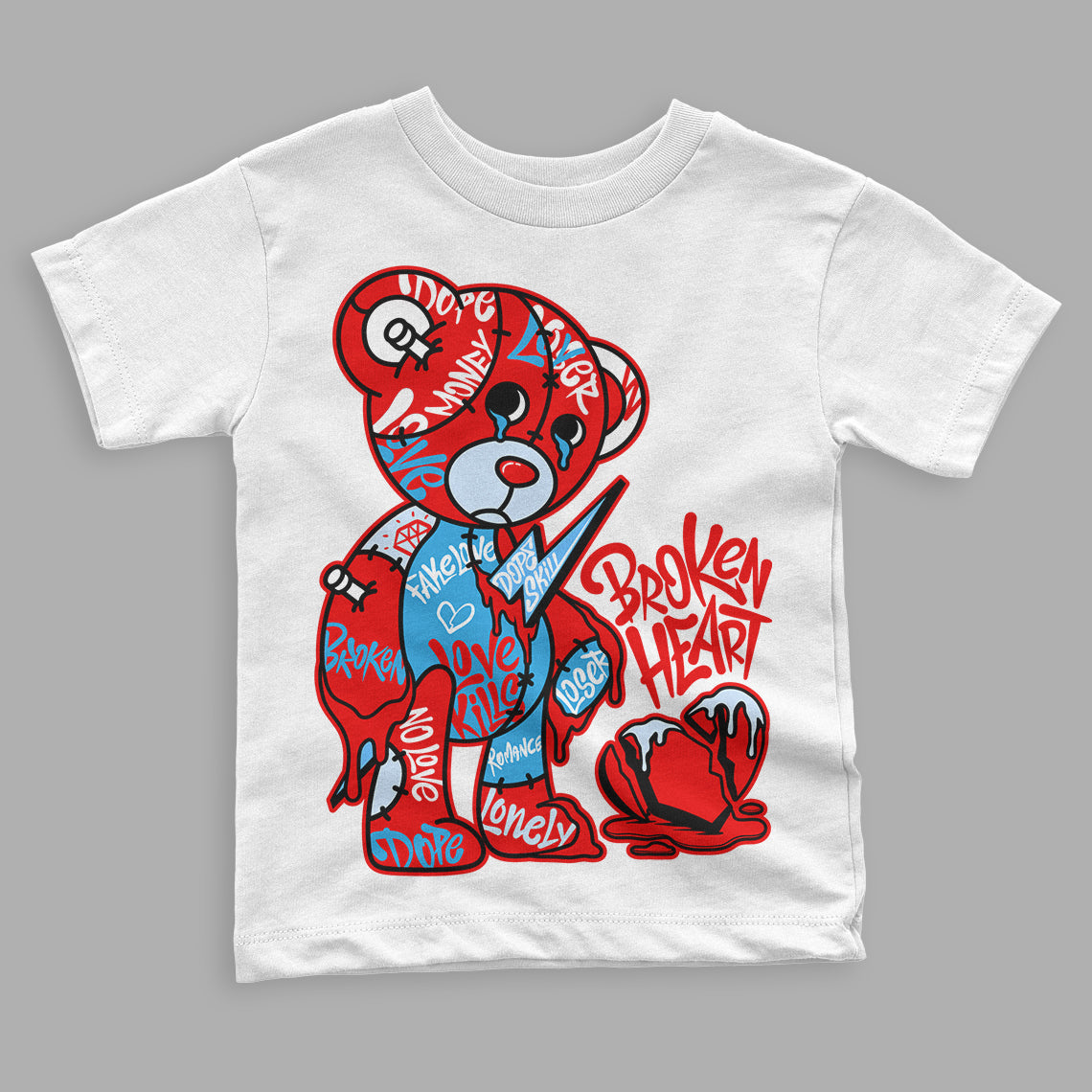 Jordan 11 Retro Cherry DopeSkill Toddler Kids T-shirt Broken Heart Graphic Streetwear - White 