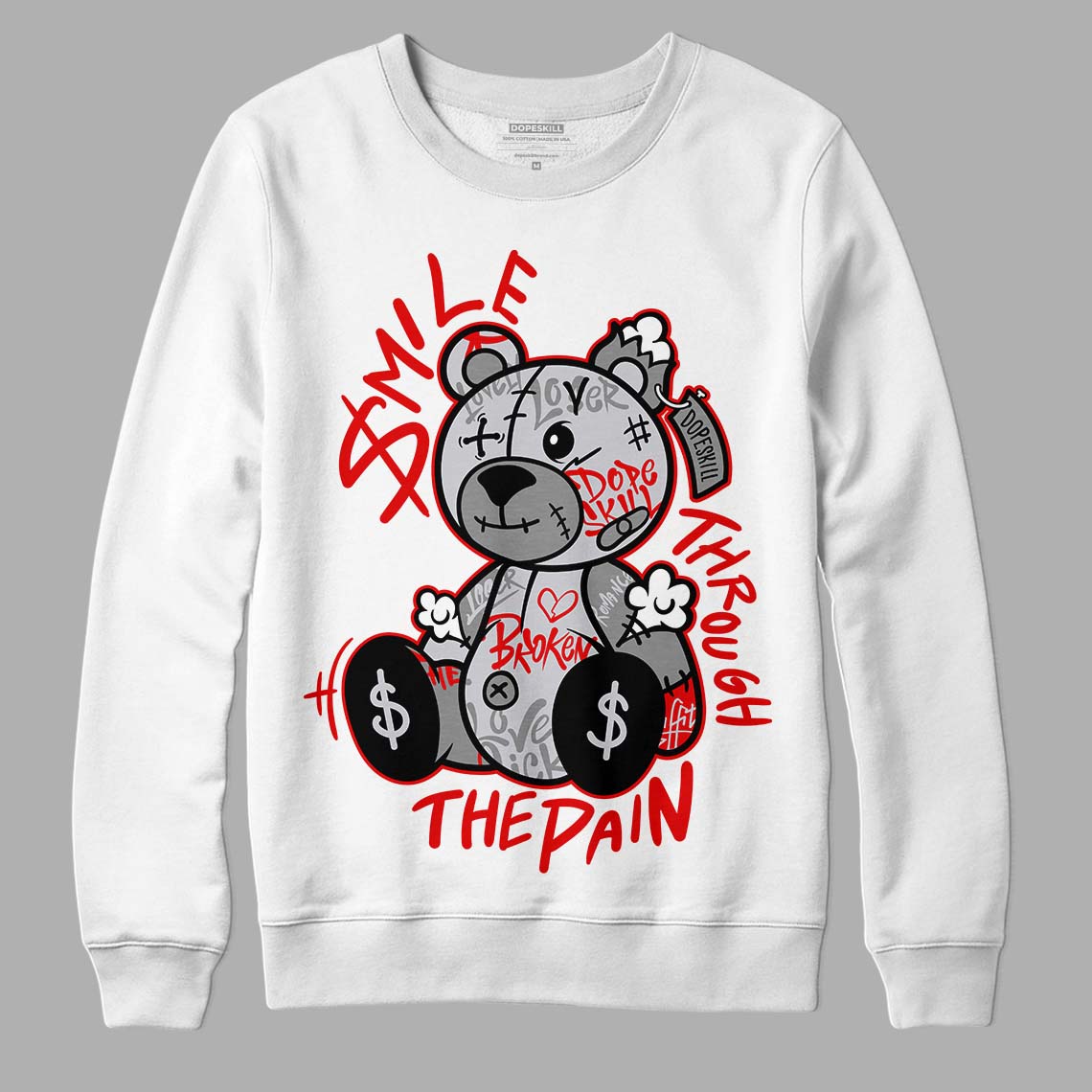 Jordan 2 Retro "Black Cement" DopeSkill Sweatshirt Smile Through The Pain Graphic Streetwear - White