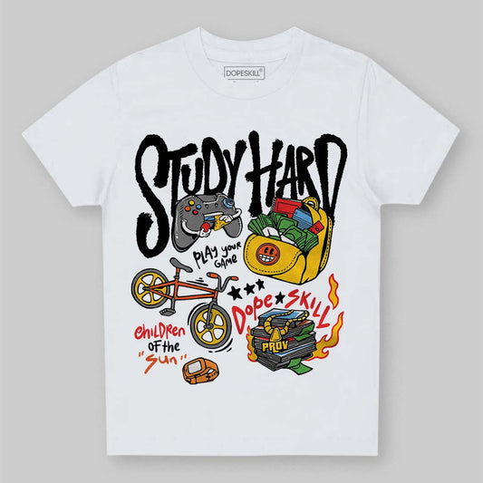 Yellow Sneakers DopeSkill Toddler Kids T-shirt Study Hard Graphic Streetwear - White