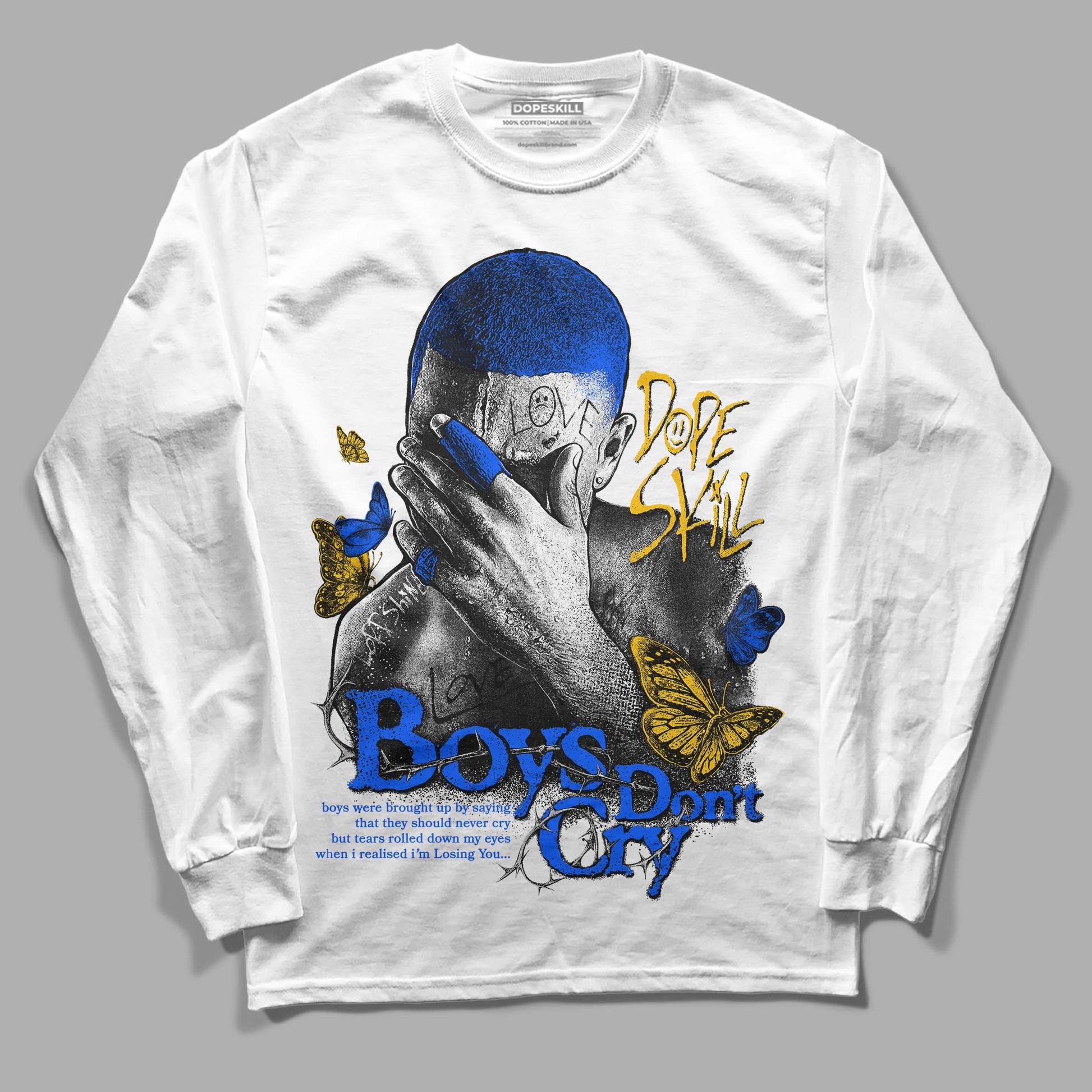 Royal Blue Sneakers DopeSkill Long Sleeve T-Shirt Boys Don't Cry Graphic Streetwear - White