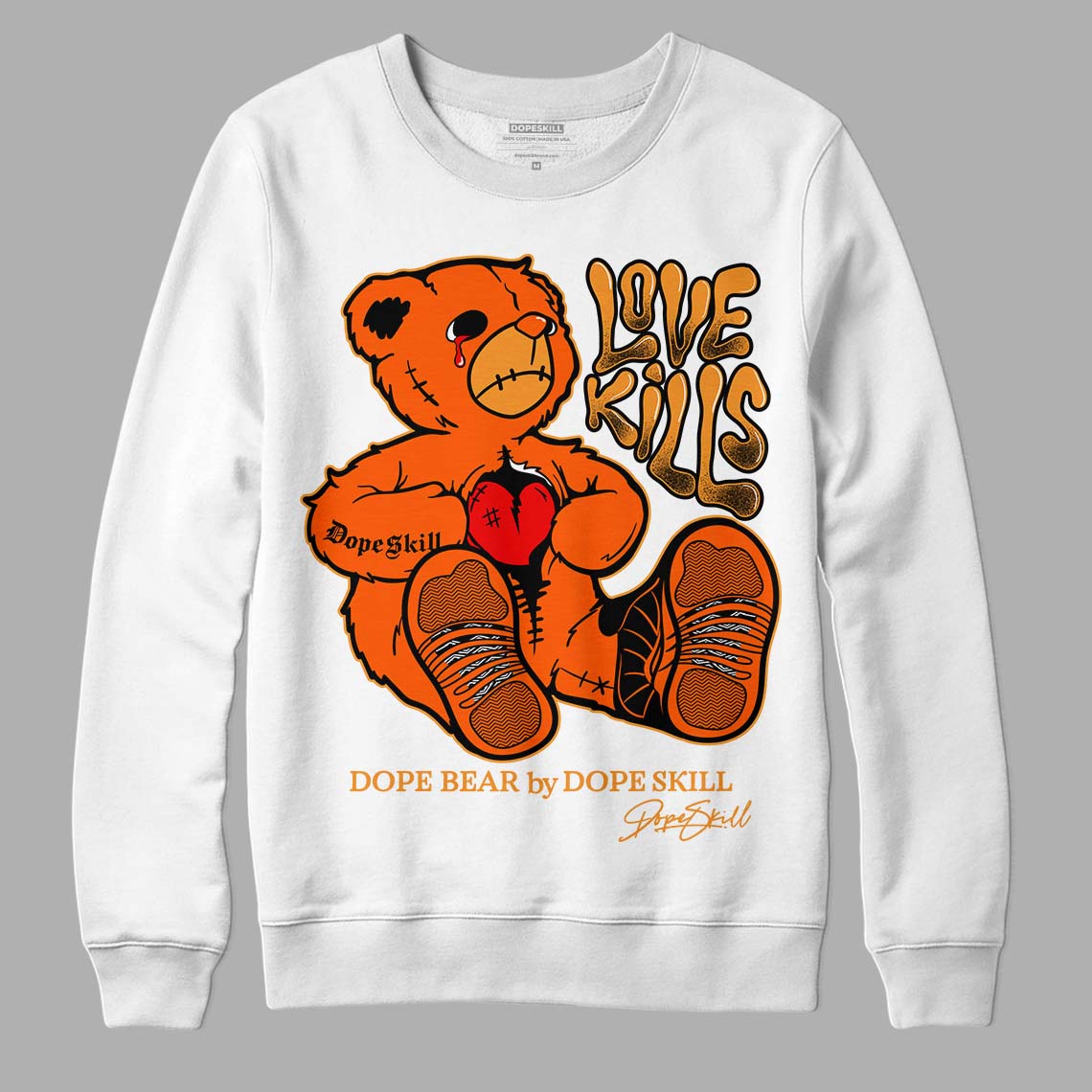 Jordan 12 Retro Brilliant Orange DopeSkill Sweatshirt Love Kills Graphic Streetwear - WHite