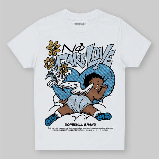 Jordan 4 Denim “Worn Blue” DopeSkill Toddler Kids T-shirt No Fake Love Graphic Streetwear - White 