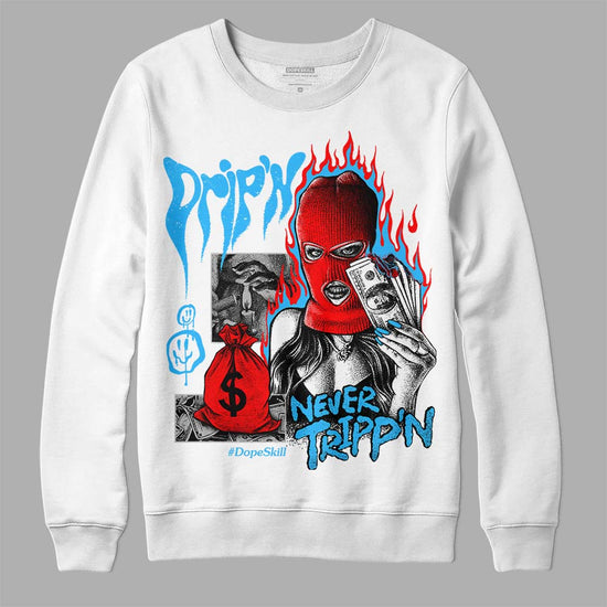 Jordan 2 Low "University Blue" DopeSkill Sweatshirt Drip'n Never Tripp'n Graphic Streetwear - White