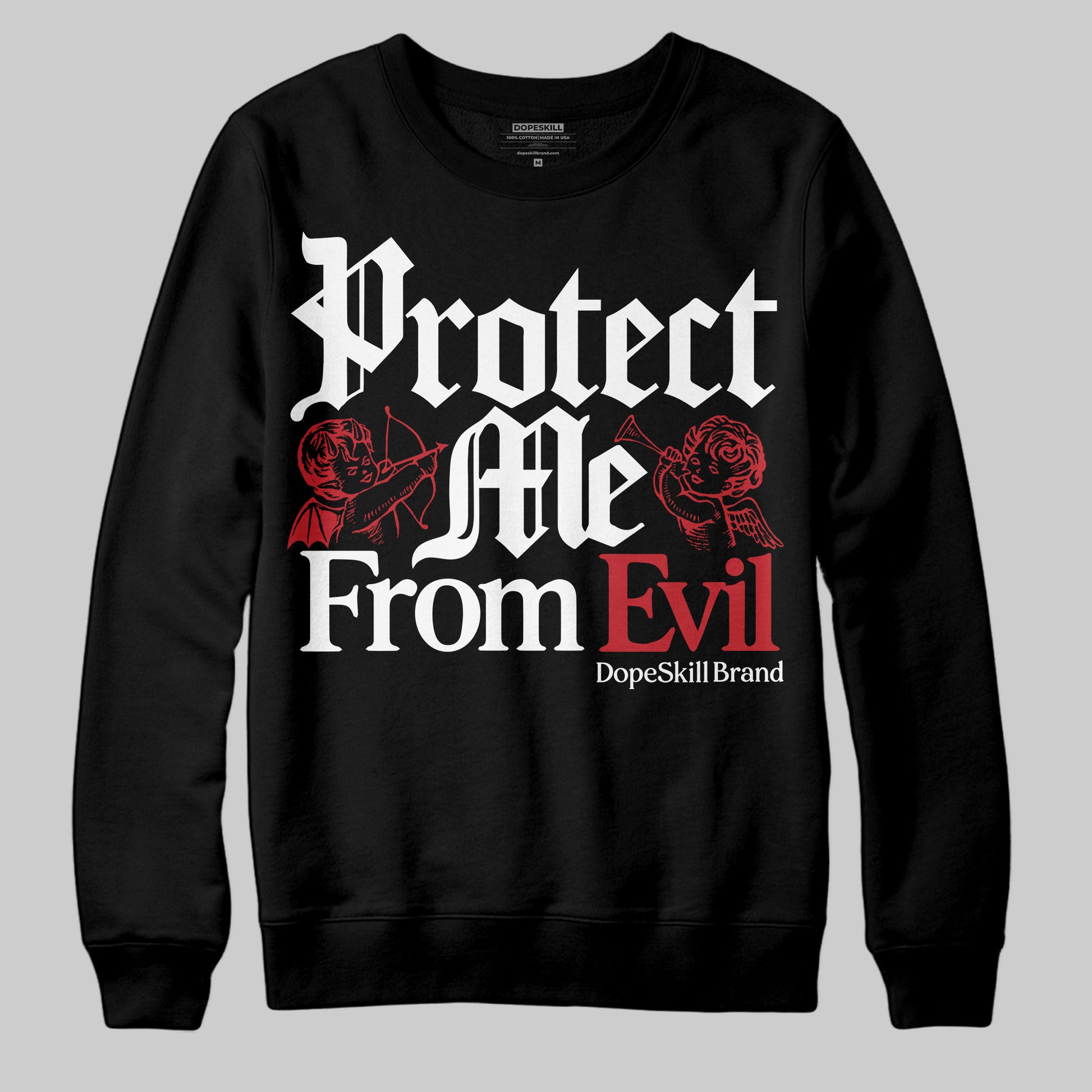 Jordan 11 Retro Low Bred (2025) DopeSkill Sweatshirt Protect Me From Evil Graphic Streetwear - Black