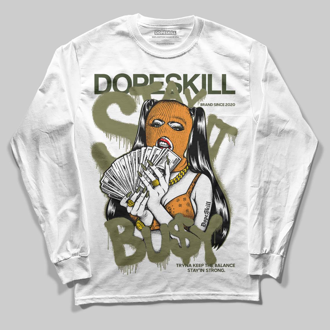 Olive Sneakers DopeSkill Long Sleeve T-Shirt Stay It Busy Graphic Streetwear  White 