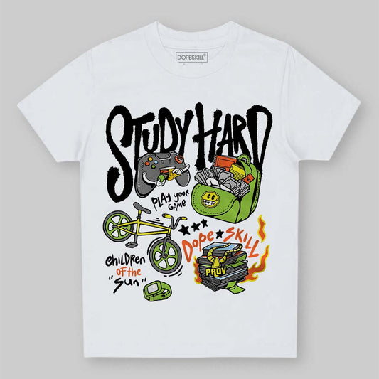 Neon Green Sneakers DopeSkill Toddler Kids T-shirt Study Hard Graphic Streetwear - White