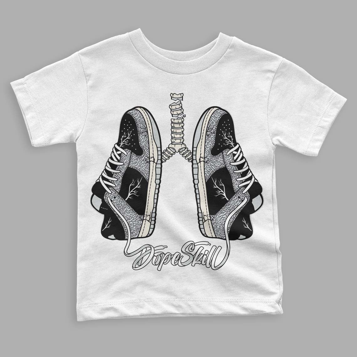 Jordan 1 Retro Low OG Black Cement DopeSkill Toddler Kids T-shirt Breathe Graphic Streetwear - White