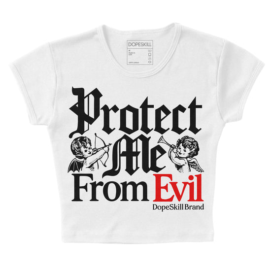 Black and White Sneakers DopeSkill Women's Crop Top Protect Me From Evil Graphic Streetwear - White