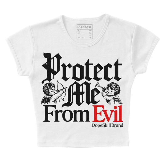 Black and White Sneakers DopeSkill Women's Crop Top Protect Me From Evil Graphic Streetwear - White