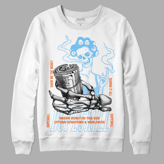 Dunk Low Futura University Blue DopeSkill Sweatshirt Show Me The Money Graphic Streetwear - White