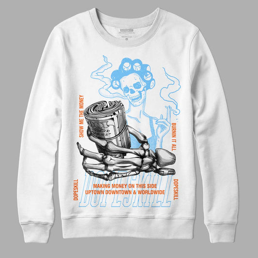 Dunk Low Futura University Blue DopeSkill Sweatshirt Show Me The Money Graphic Streetwear - White